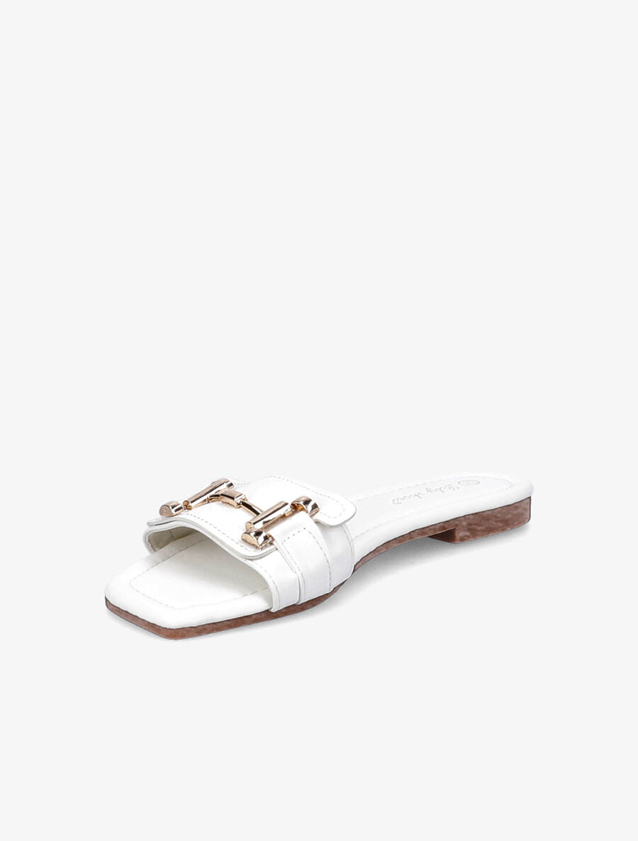 Mules stylisées à tige dorée - Blanc - 3