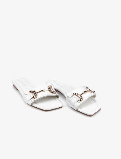 Mules stylisées à tige dorée - Blanc - 4