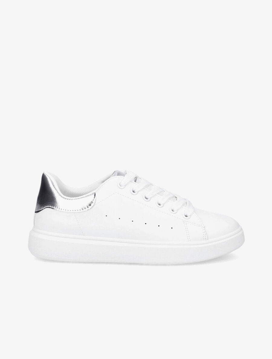Sneakers à contrefort et languette en métallisé - Blanc/argent - 5