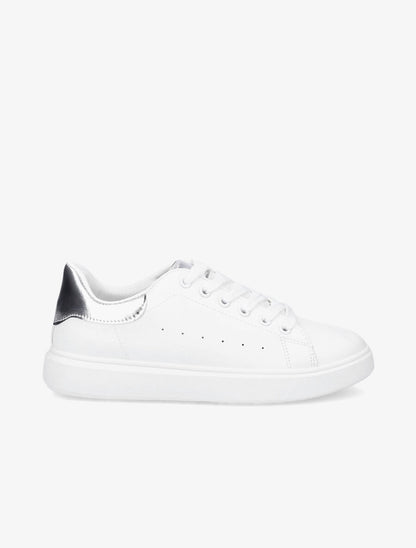 Sneakers à contrefort et languette en métallisé - Blanc/argent - 5