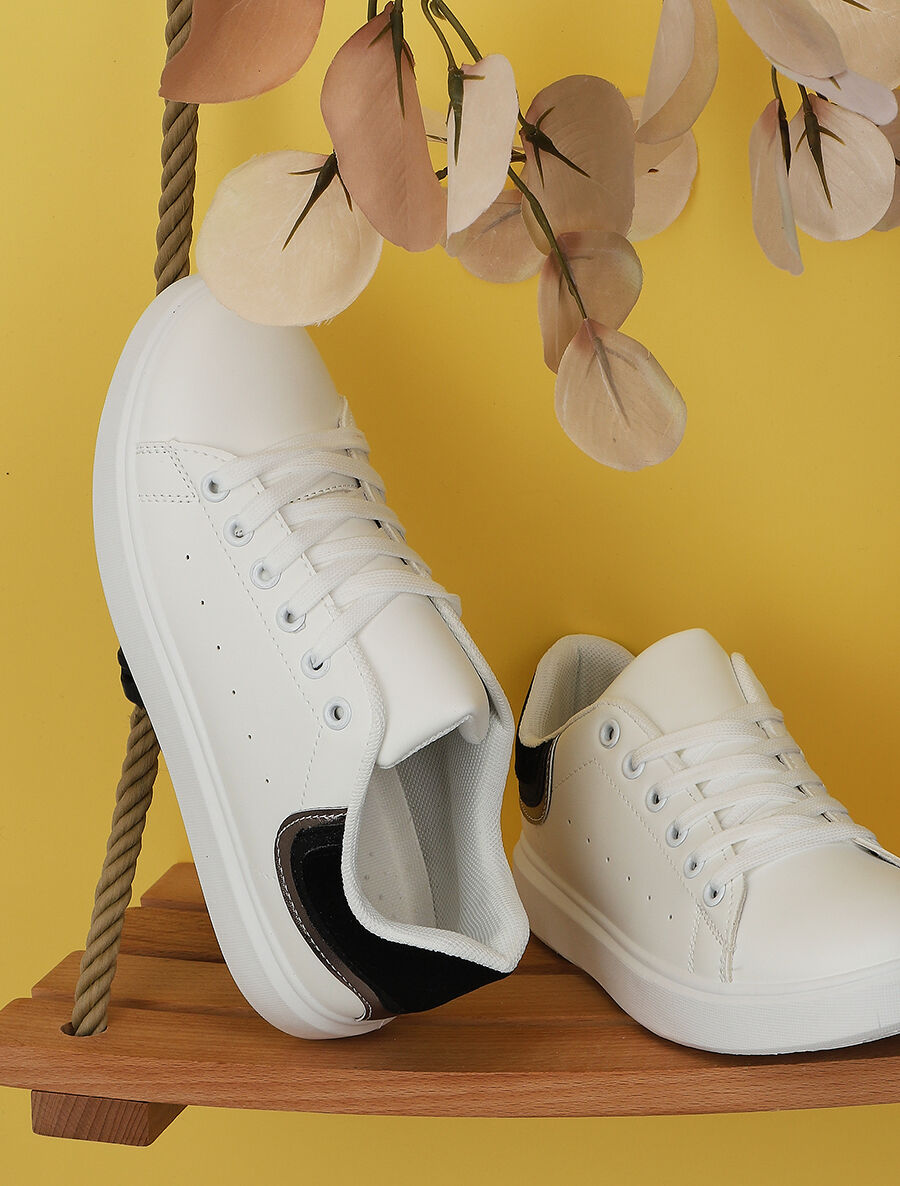 Sneakers à contrefort pailleté et suédine - Blanc/noir - 1