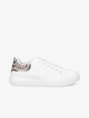 Sneakers à contrefort pailleté et imprimé python - Blanc/beige - 1