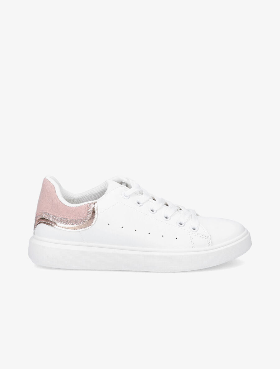Sneakers à contrefort pailleté et suédine - Blanc/rose - 1