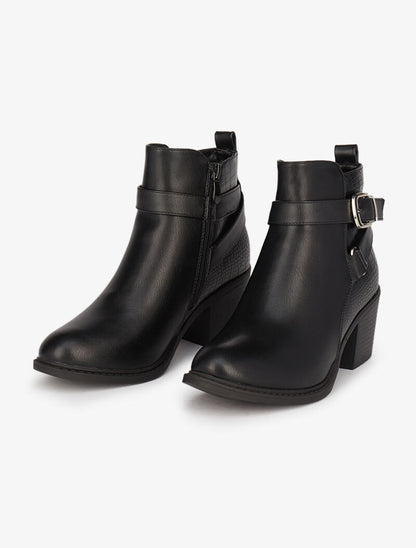 Bottines bi-matière à sangles - Noir - 1