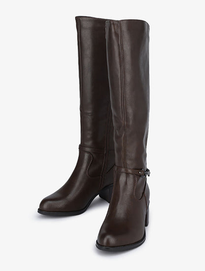 Bottes élastiquées à détail métallique - Marron - 1