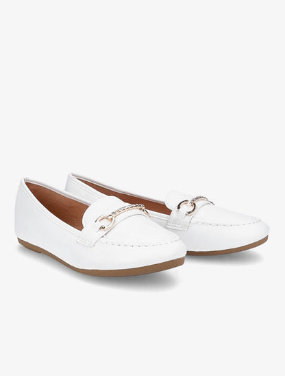 Mocassins boucles métalliques à strass - Blanc - 4