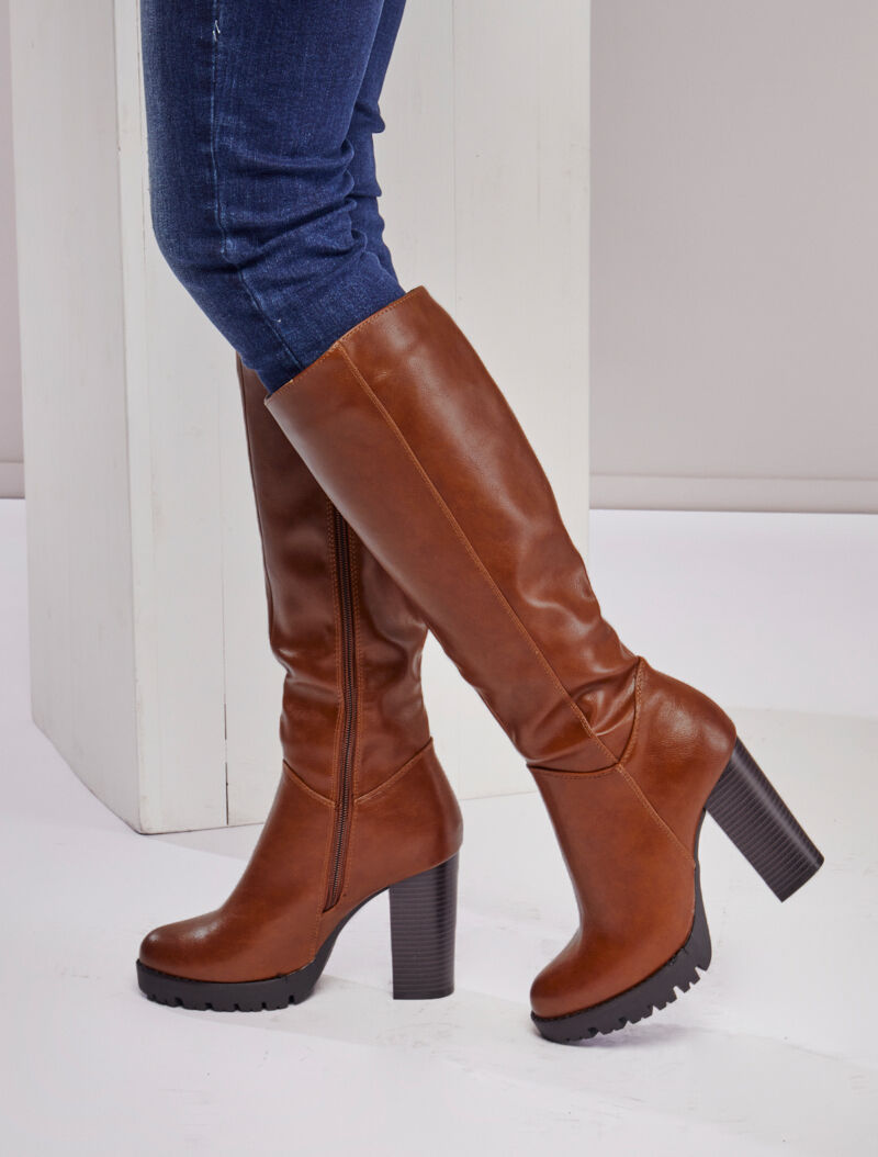 Bottes à talons hauts et à semelles crantées - Camel - 5