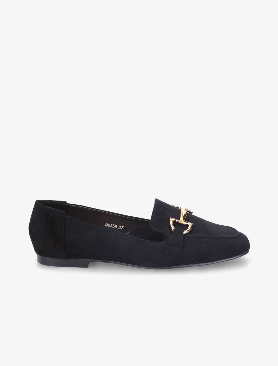 Slippers en suédine à boucles métalliques - Noir - 1