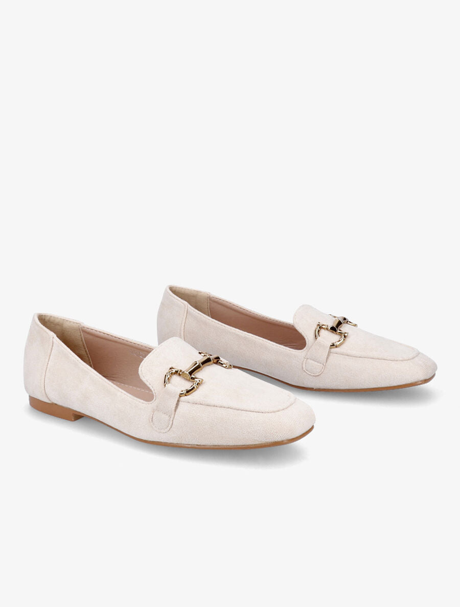 Slippers en suédine à boucles métalliques - Beige - 4