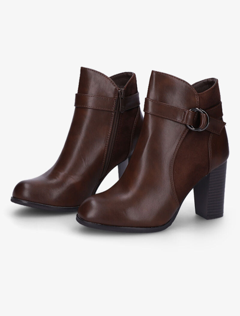 Bottines bi-matière à bride à boucle - Marron - 5