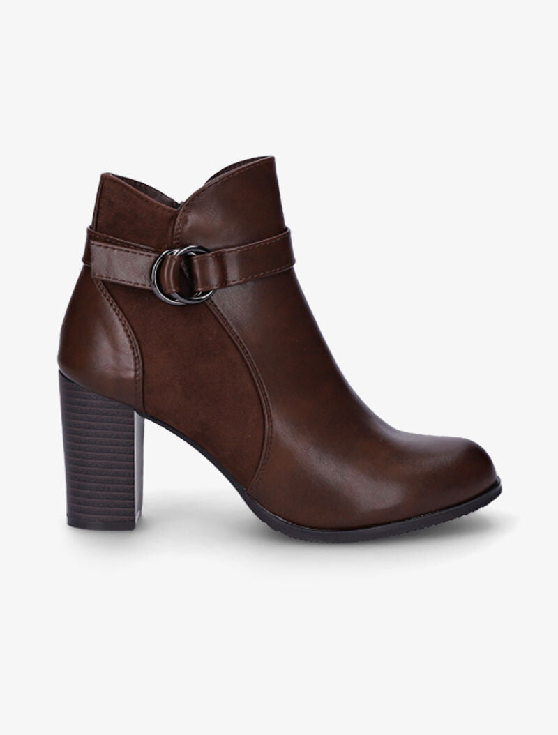 Bottines bi-matière à bride à boucle - Marron - 2