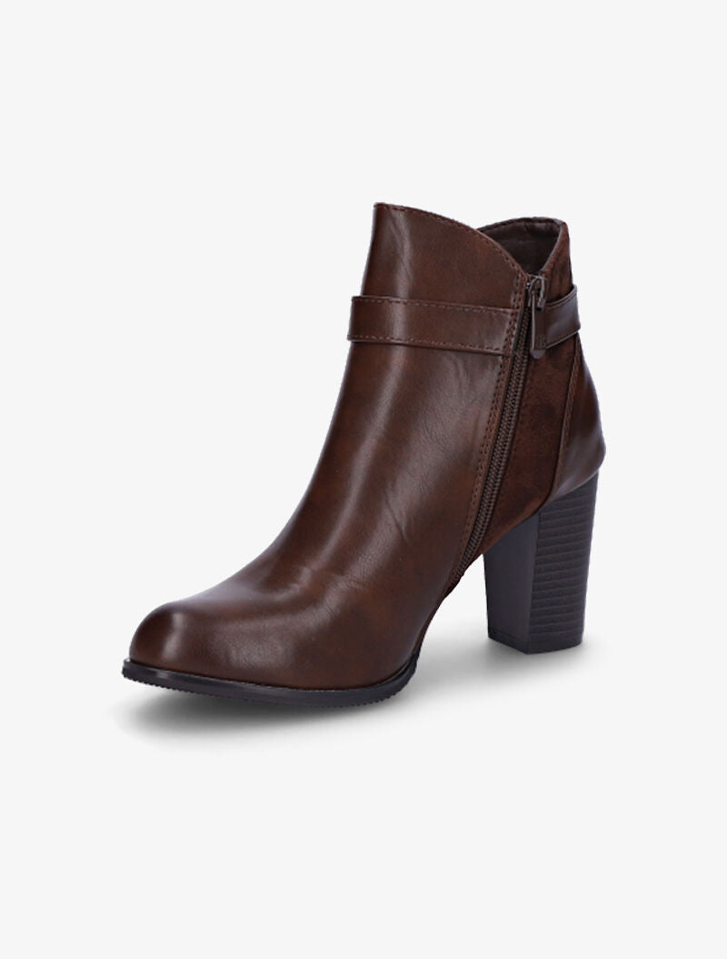 Bottines bi-matière à bride à boucle - Marron - 4