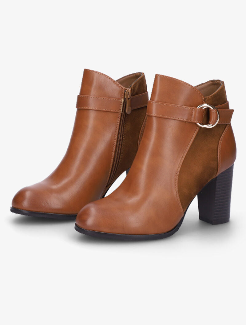 Bottines bi-matière à bride à boucle - Camel - 4