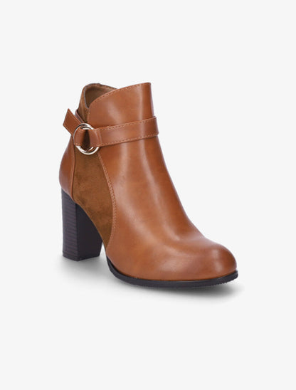 Bottines bi-matière à bride à boucle - Camel - 2