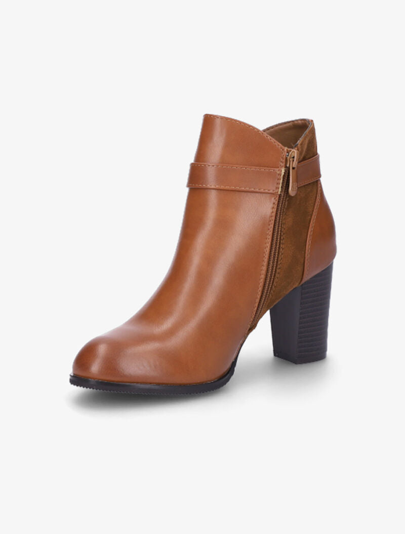 Bottines bi-matière à bride à boucle - Camel - 3