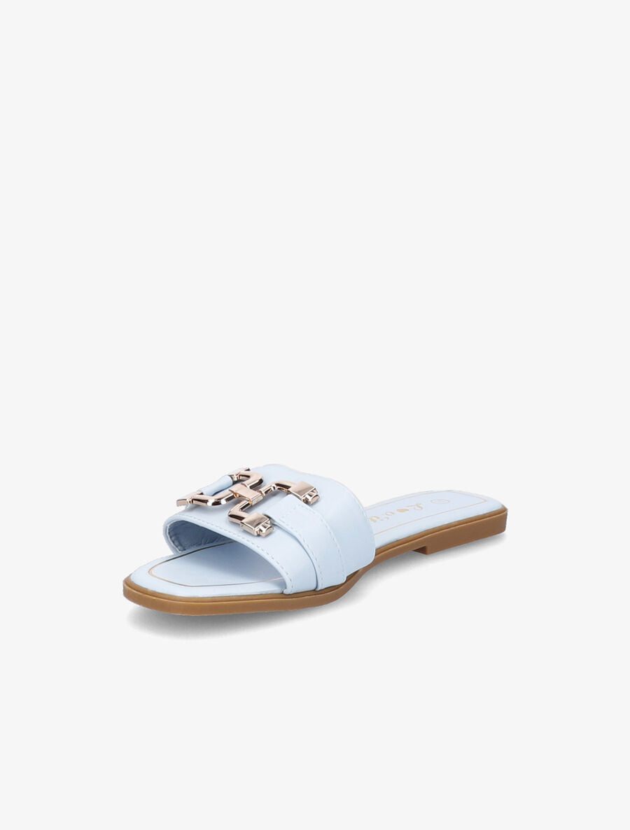 Mules plates à maillons dorés - Bleu ciel - 3