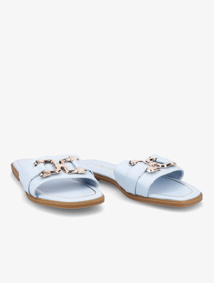 Mules plates à maillons dorés - Bleu ciel - 4