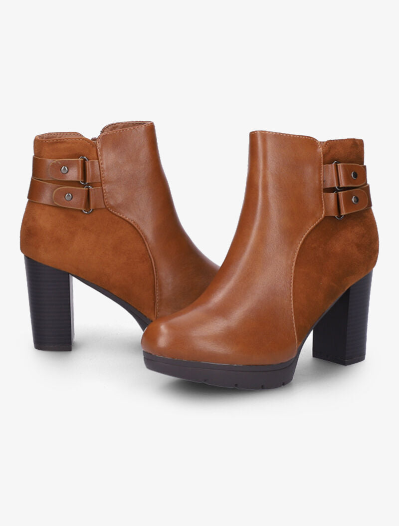 Bottines bi-matière à double sangles - Camel - 1