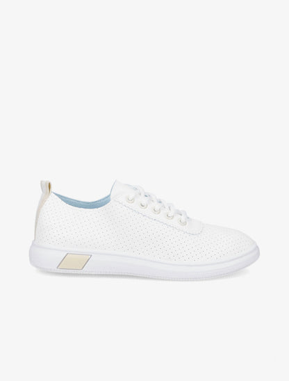Tennis en simili perforé à languette contrastante - Beige - 1
