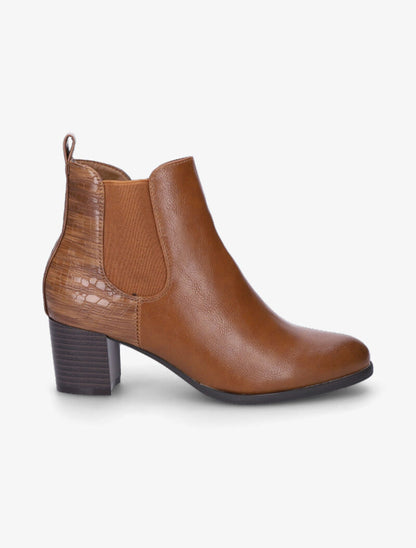 Bottines à contrefort croco et à bouts pointus - Camel - 2