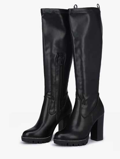 Bottes à talon et plateforme à strass - Noir - 4