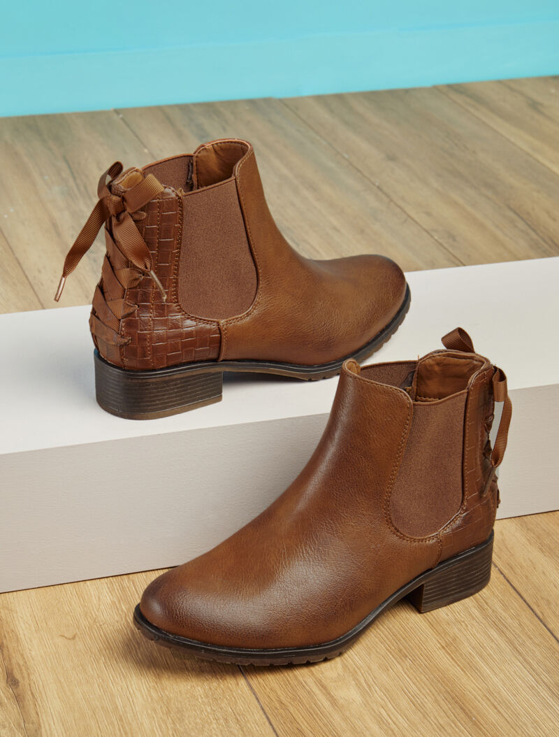 Chelsea boot à contrefort croco à corsage - Camel - 6