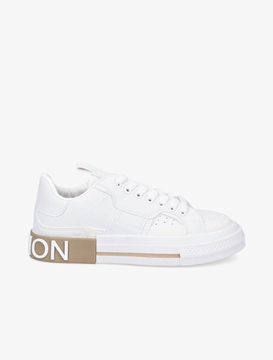 Sneakers à inscription et détail suédine - Blanc - 6