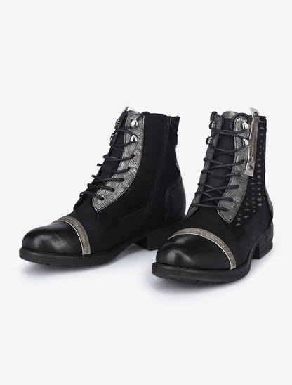 Boots style grunge à détails irisés - Noir - 1