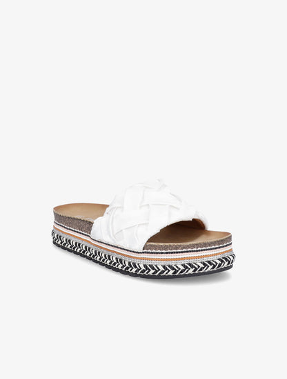 Claquettes en simili à plateforme stylisée - Blanc - 5