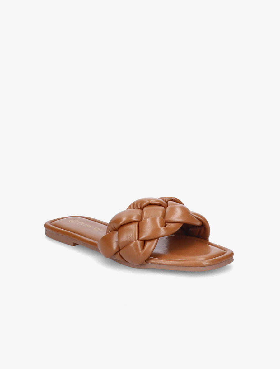 Mules brides tressées - Camel - 2