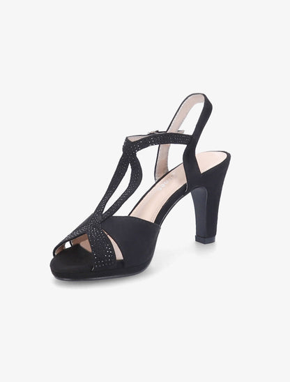 Sandales à talons en suédine à détail strass - Noir - 3