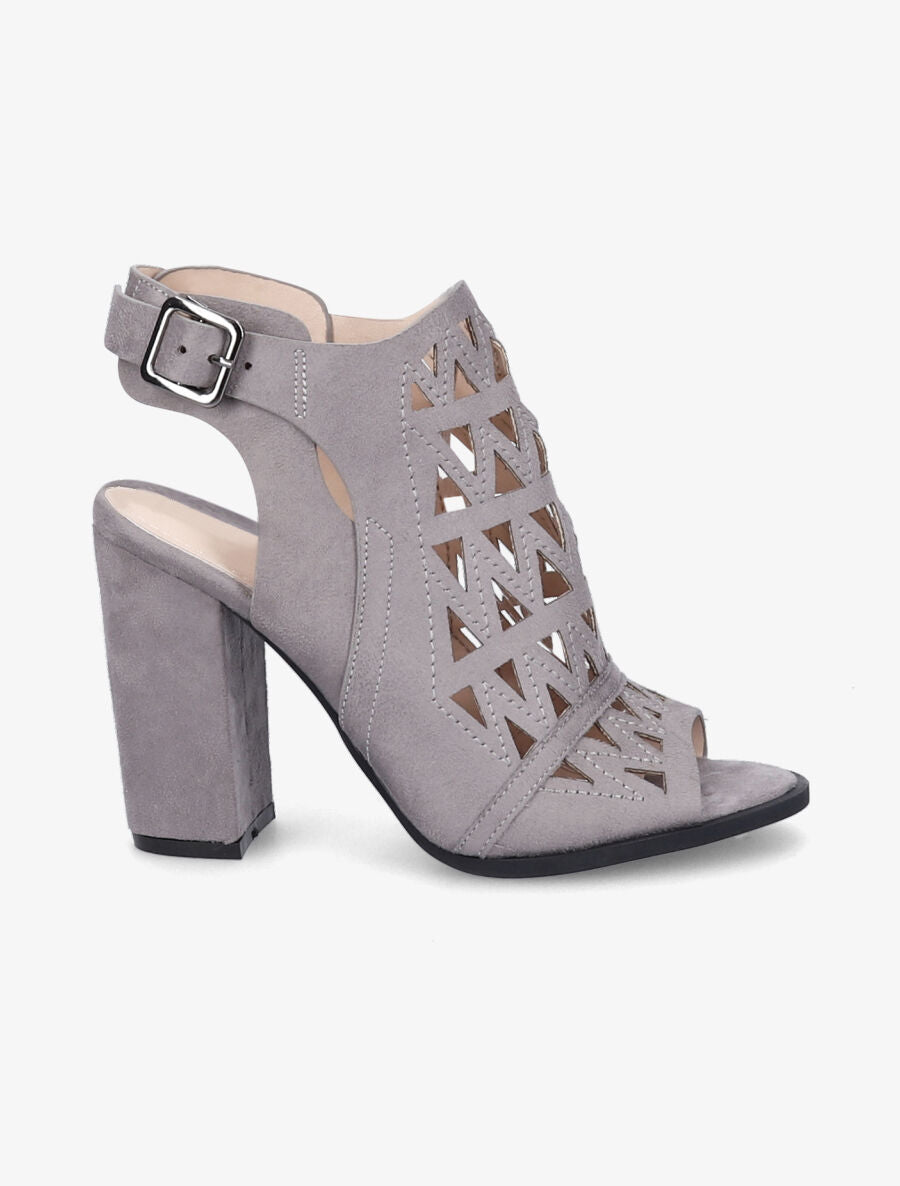 Sandales en suédine à talons ajourées style triangle - Gris - 6