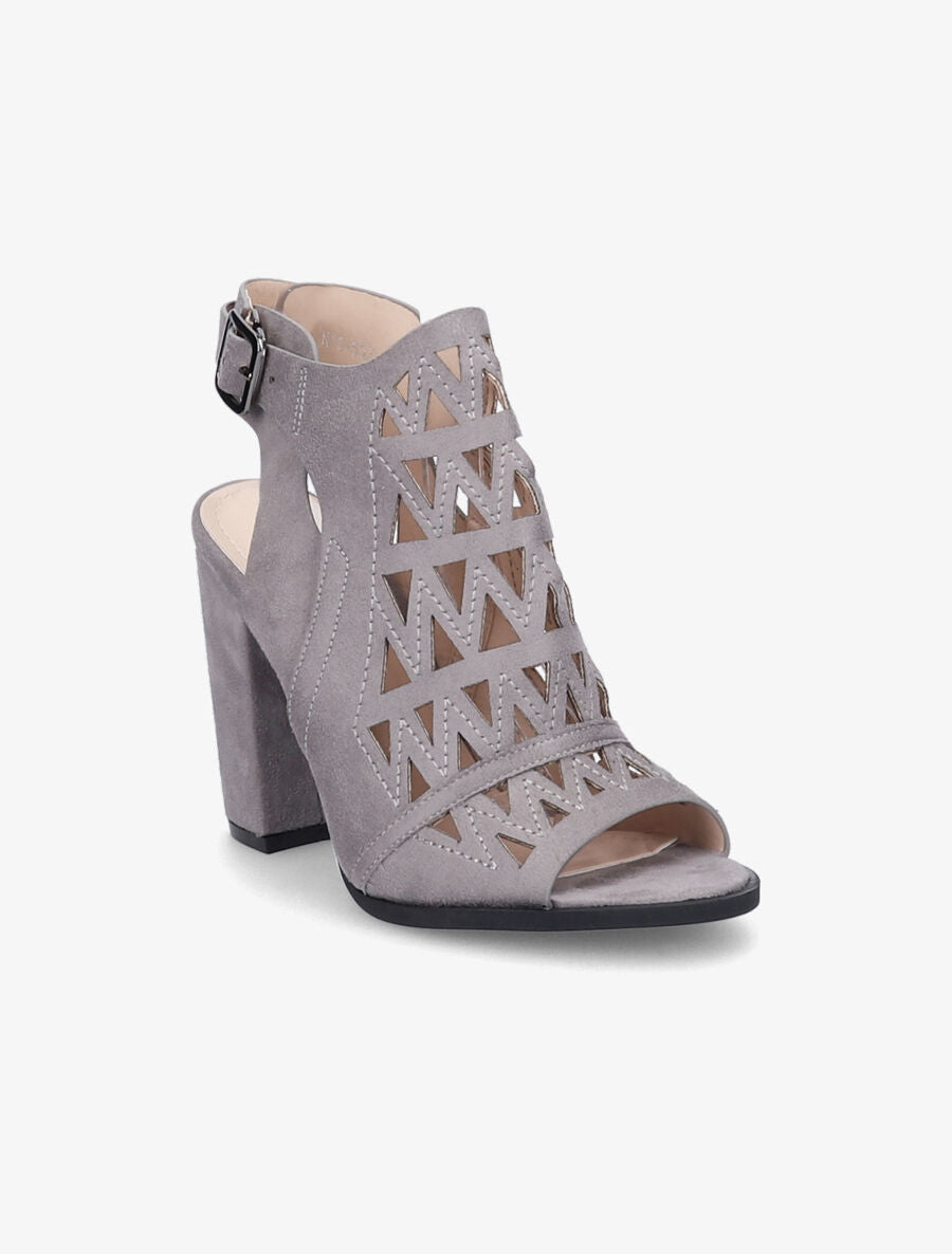Sandales en suédine à talons ajourées style triangle - Gris - 4