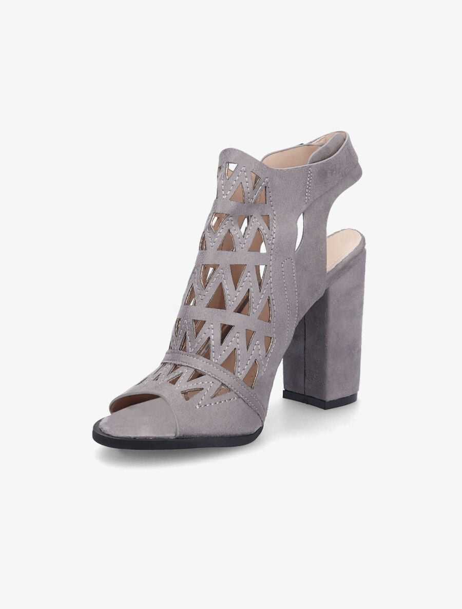 Sandales en suédine à talons ajourées style triangle - Gris - 5