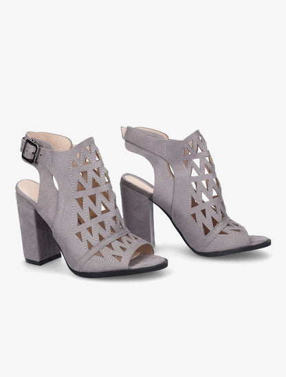 Sandales en suédine à talons ajourées style triangle - Gris - 1