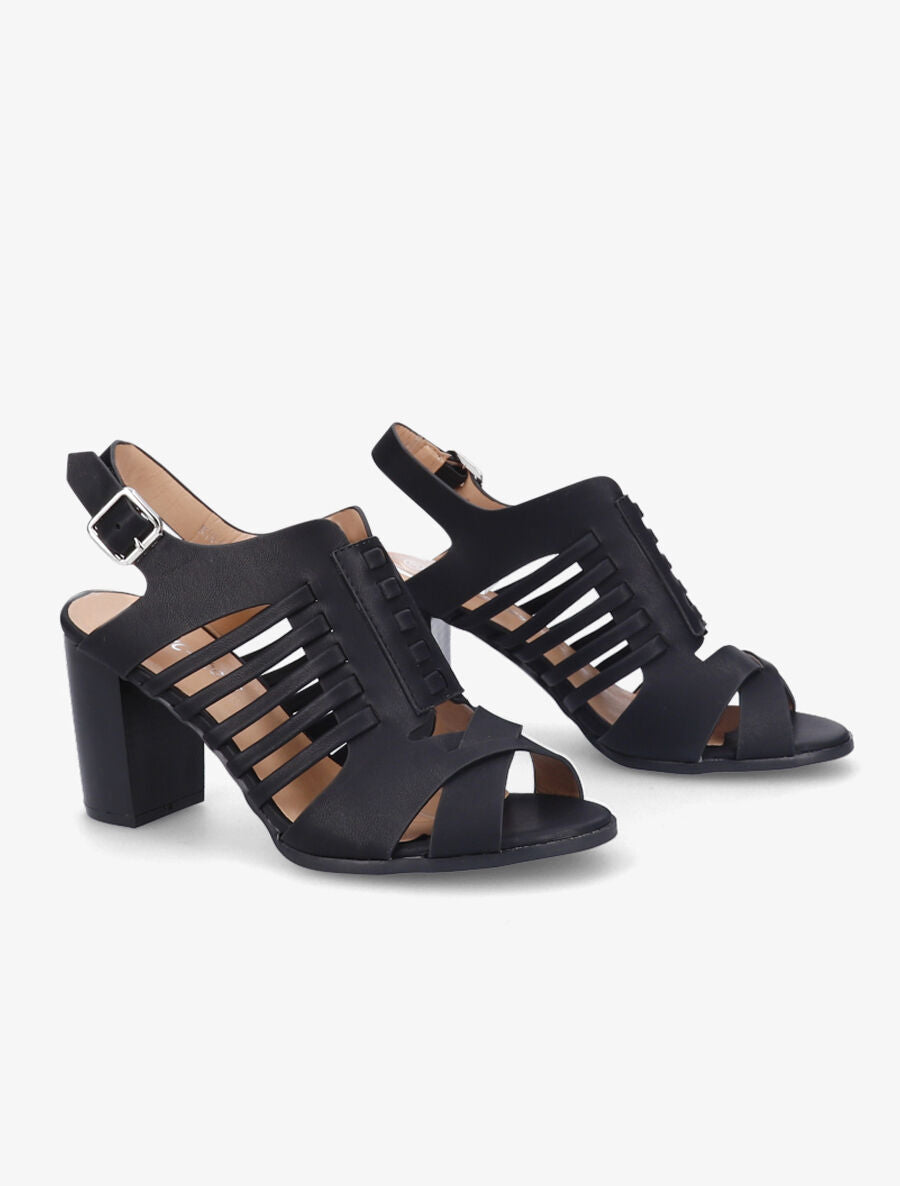 Sandales à talons en simili à ganses croisées et entrelacées - Noir - 4