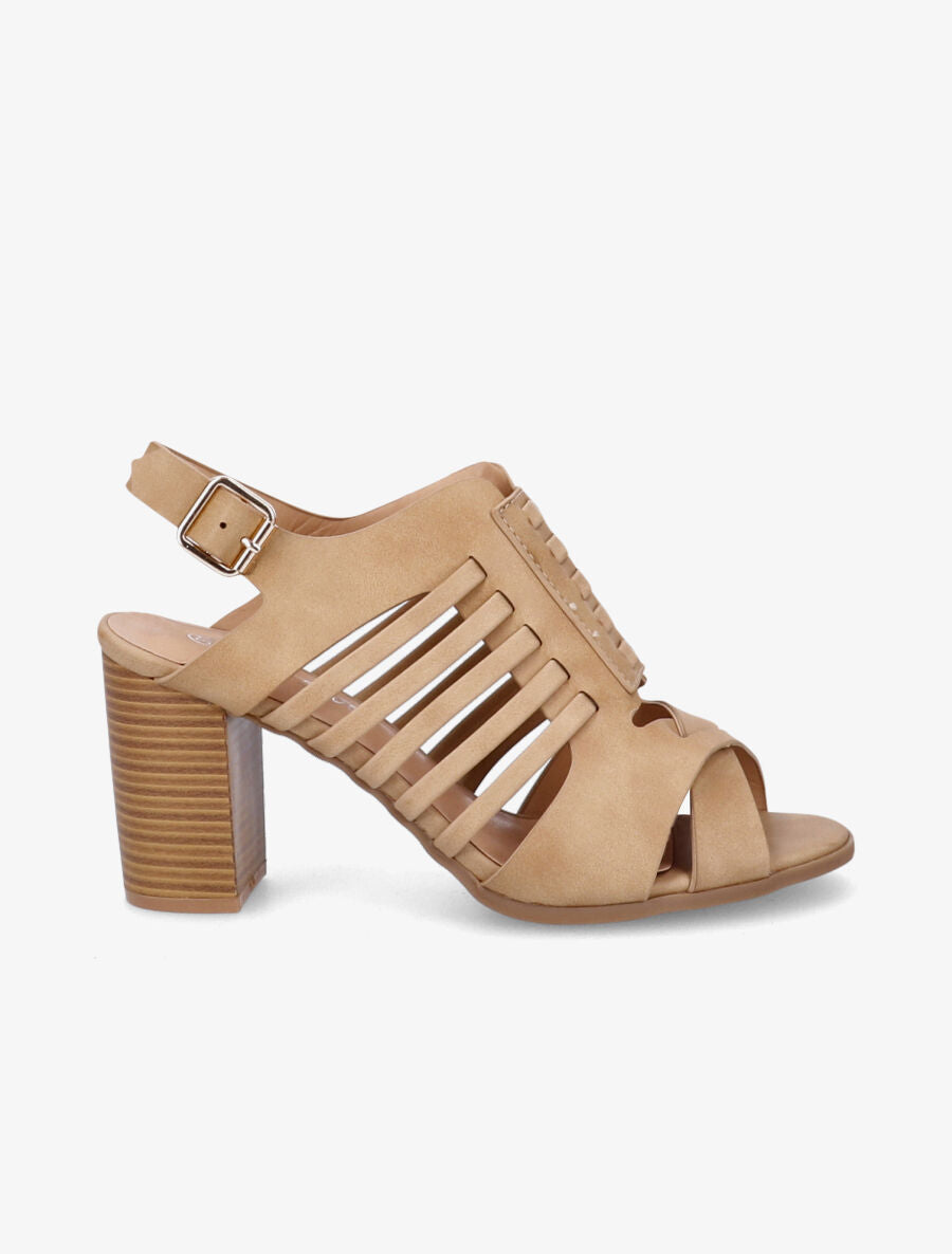 Sandales à talons en simili à ganses croisées et entrelacées - Camel - 6