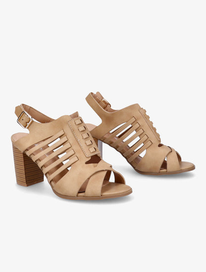 Sandales à talons en simili à ganses croisées et entrelacées - Camel - 5