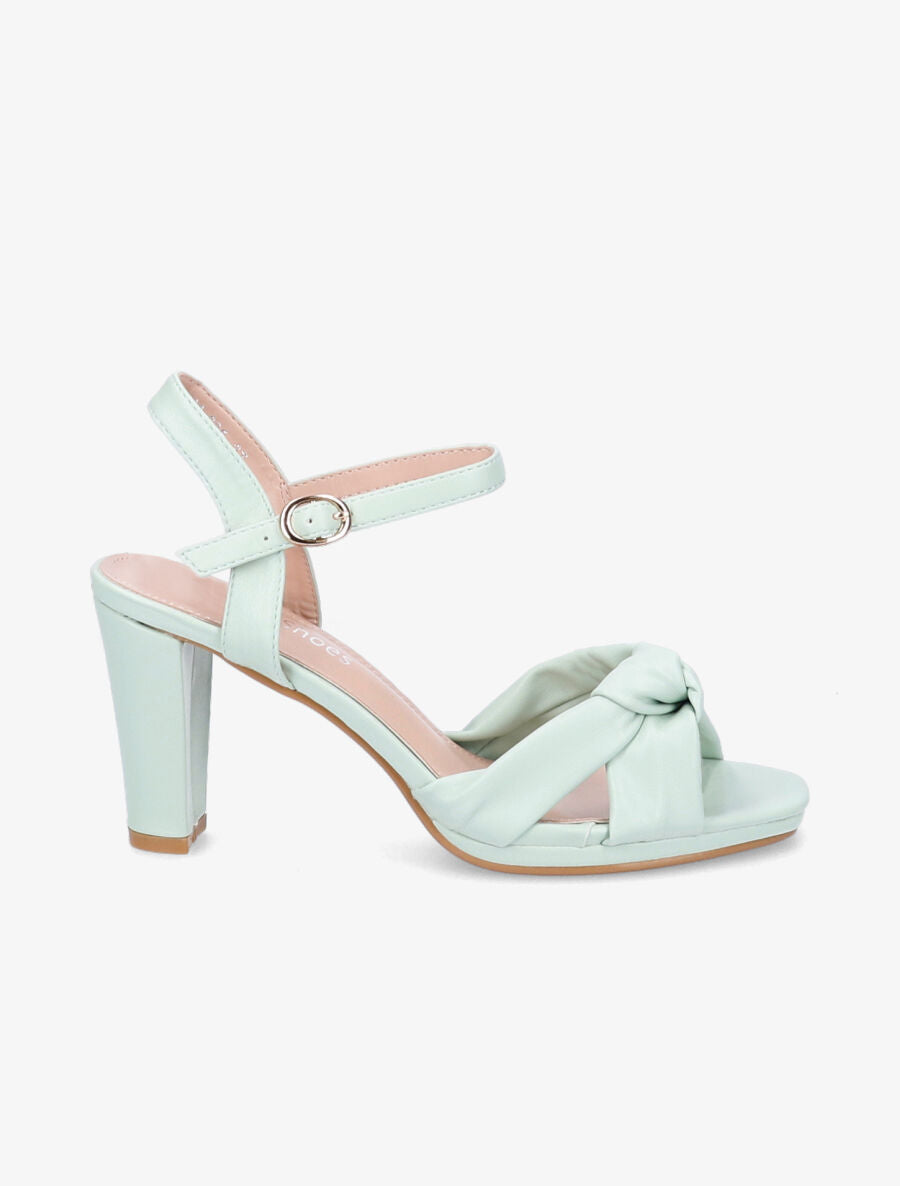 Sandales à talons unies et brides à noeud - Vert - 5