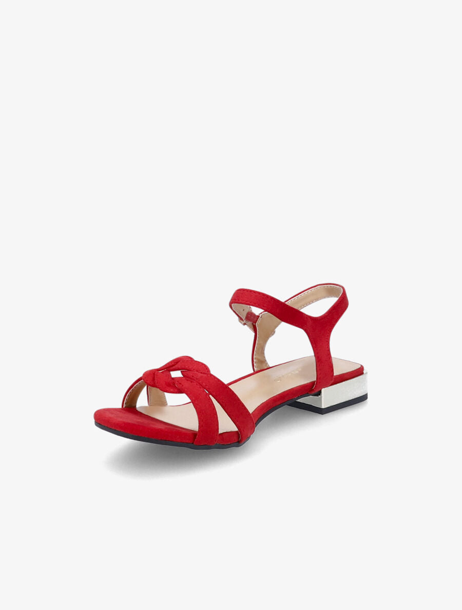 Sandales à petits talons en suédine et brides nouées - Rouge - 3