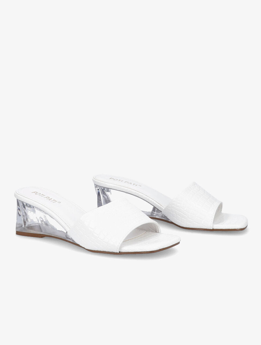 Mules effet croco à talons compensés transparents - Blanc - 4