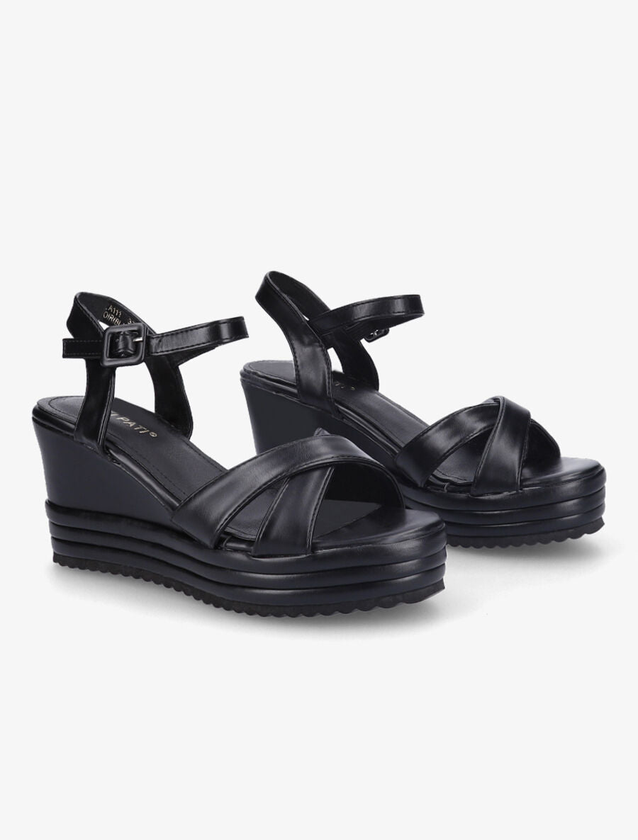 Sandales compensées en simili à plateforme - Noir - 4