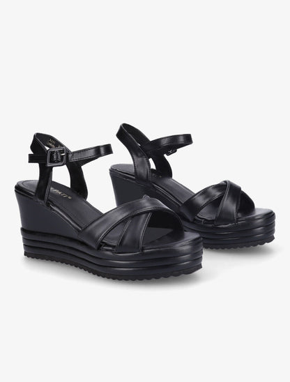 Sandales compensées en simili à plateforme - Noir - 4