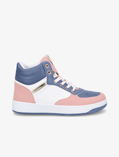Sneakers montantes en simili - Bleu/rose - 1