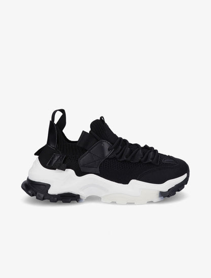Sneakers en toile à lacets et semelles stylisées - Noir - 5
