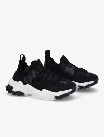 Sneakers en toile à lacets et semelles stylisées - Noir - 4