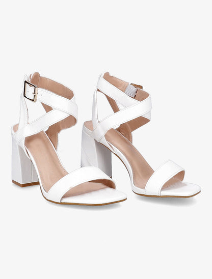 Sandales à talons en simili et brides croisées - Blanc - 4
