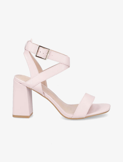 Sandales à talons en simili et brides croisées - Rose - 1