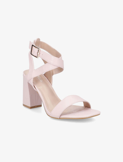 Sandales à talons en simili et brides croisées - Rose - 2
