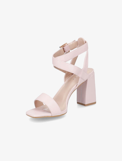 Sandales à talons en simili et brides croisées - Rose - 3